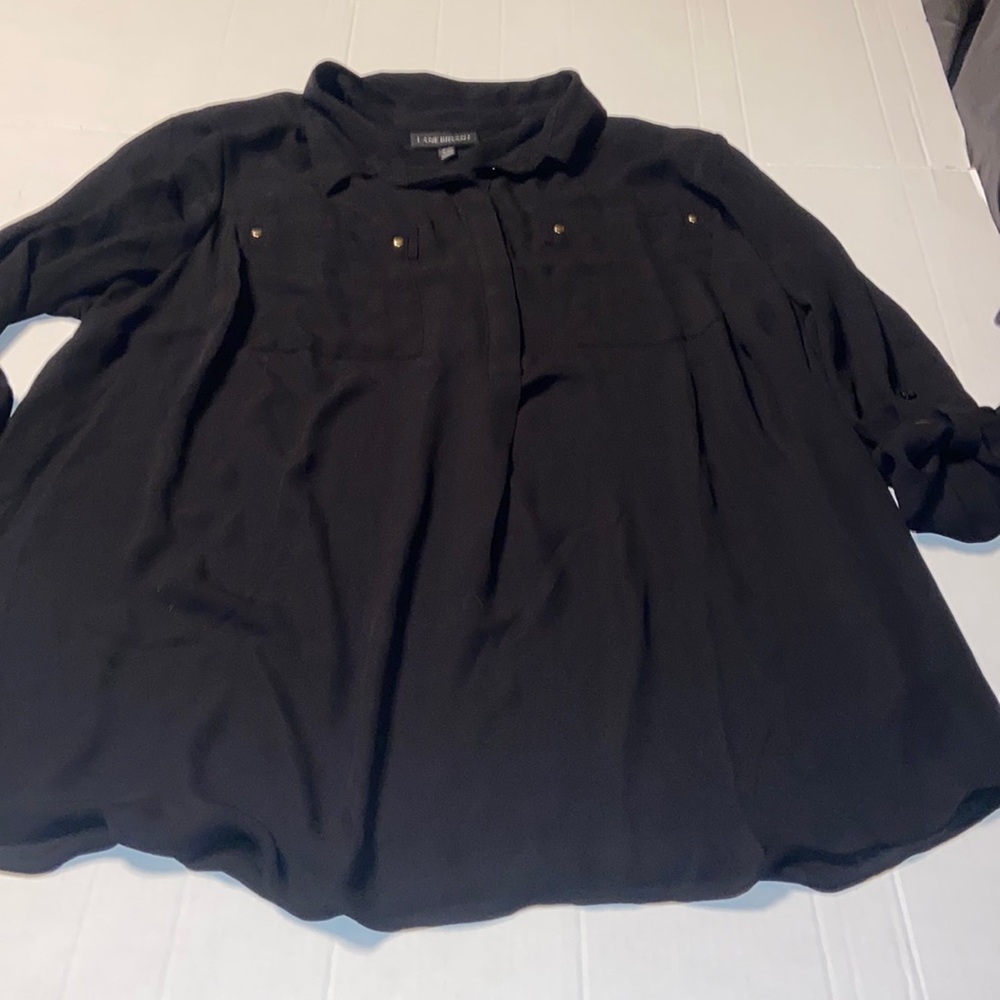 Black sheer long sleeve half button down Lane Bryant dress shirt size 18/20